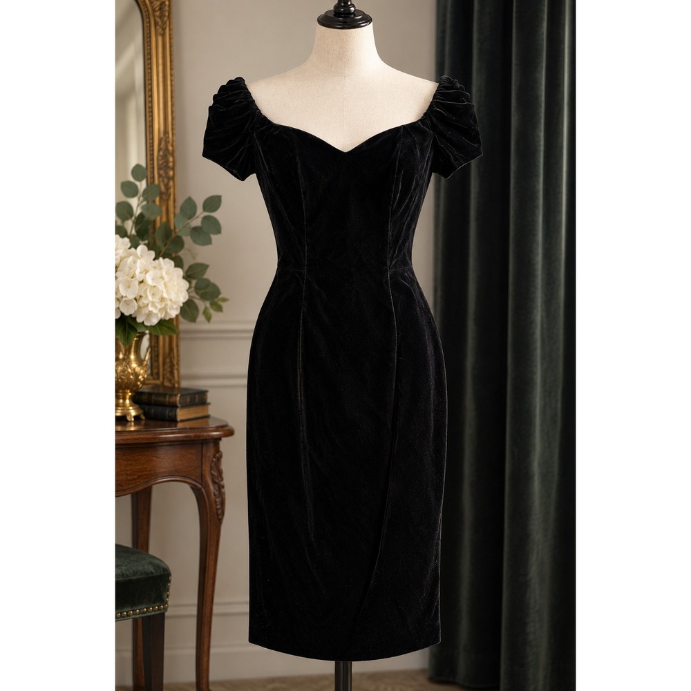 Vintage Off the Shoulder Velvet Boned Corset Cocktail Dress Made in Canada 8